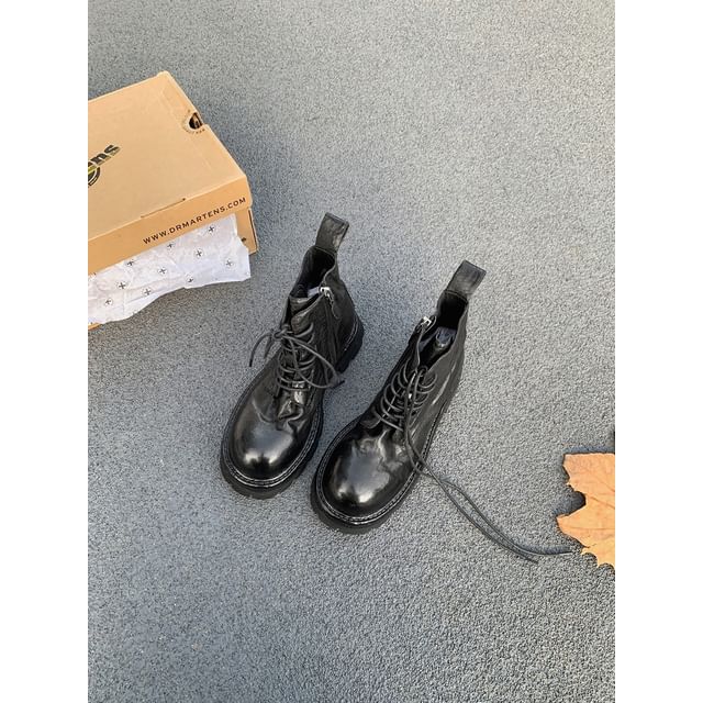 Leather Genuine Boots Lace-Up Platform Plain Short