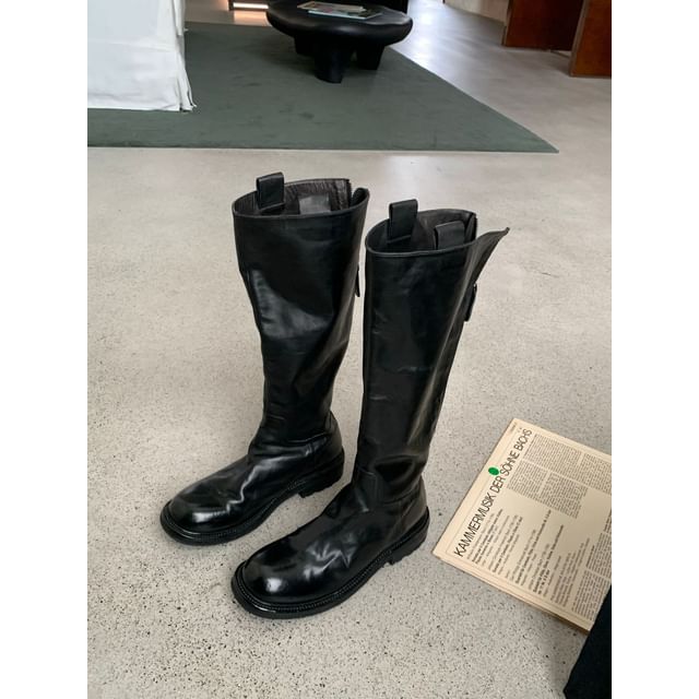 Platform Plain Tall Boots Genuine Zip-Up Leather