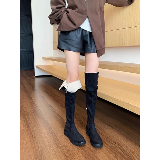 Platform Over-the-Knee Buckled Boots Plain