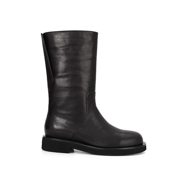 Platform Genuine Mid-Calf Boots Leather Plain
