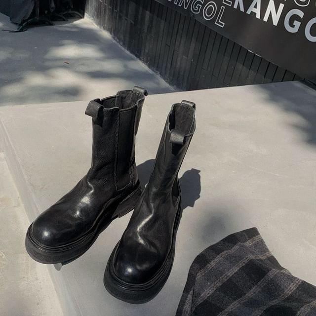 Genuine Platform Boots Chelsea Short Plain Leather