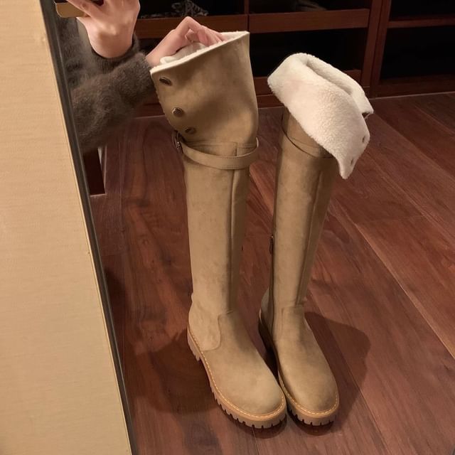 Platform Over-the-Knee Buckled Boots Plain