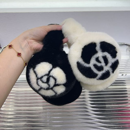 Floral Set Muffs Fluffy Print / Scarf Ear Bow