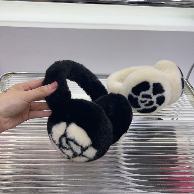 Floral Set Muffs Fluffy Print / Scarf Ear Bow