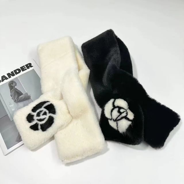 Floral Set Muffs Fluffy Print / Scarf Ear Bow