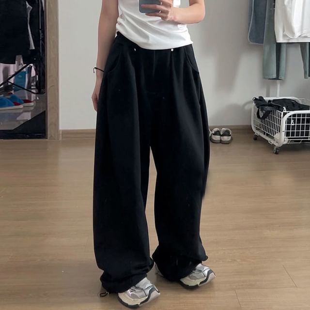 Low Rise Plain Studded Loose-Fit Wide-Leg Sweatpants