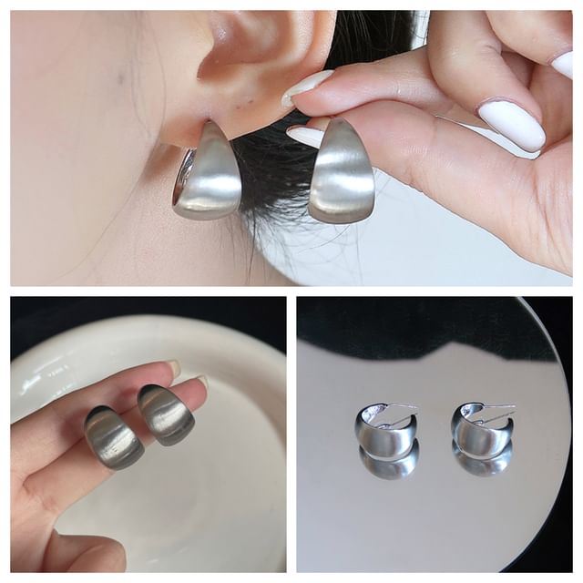 Silver Metallic Thick Hoop Earring Sterling