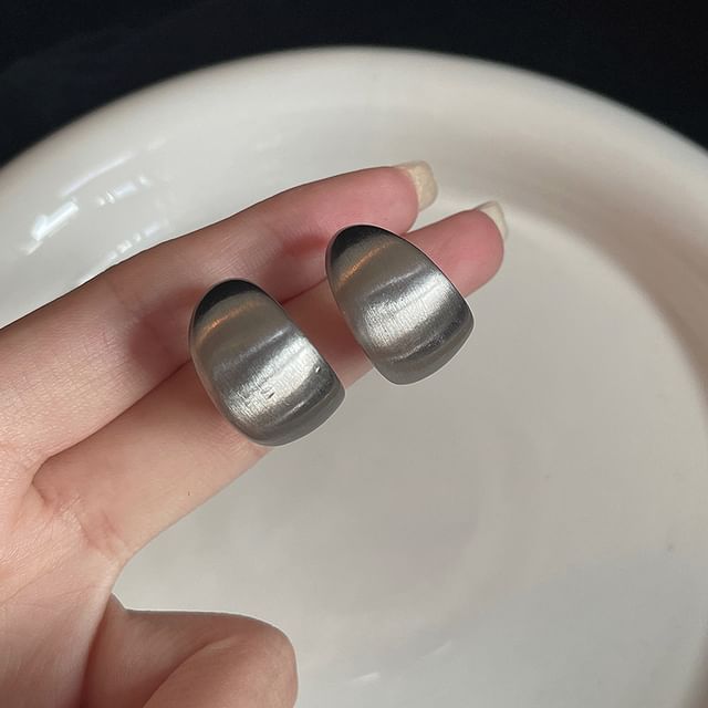 Silver Metallic Thick Hoop Earring Sterling