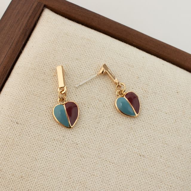 Earring Drop Heart Alloy Glaze