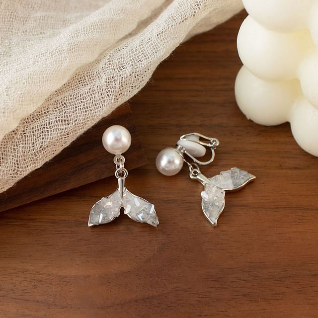 Pearl Mermaid Alloy Crystal Earring Tail Drop Faux