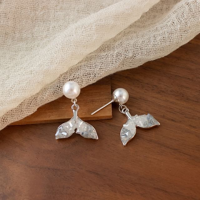 Pearl Mermaid Alloy Crystal Earring Tail Drop Faux