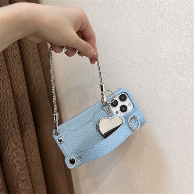 Faux Heart Phone Mirror Case Leather