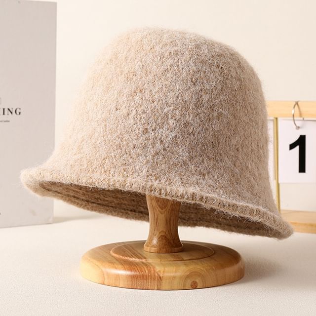 Hat Bucket Plain Fuzzy Knit