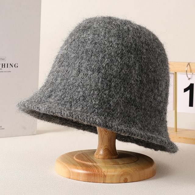 Hat Bucket Plain Fuzzy Knit