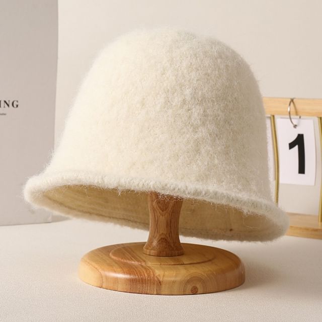 Hat Bucket Plain Fuzzy Knit