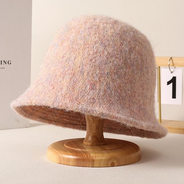 Hat Bucket Plain Fuzzy Knit