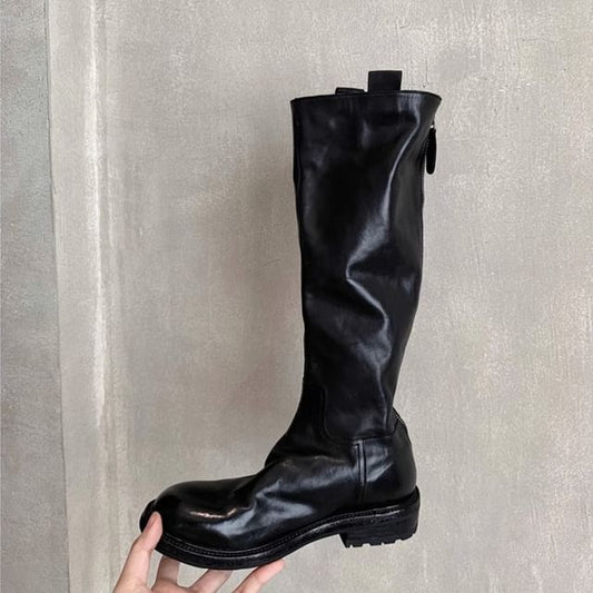 Platform Plain Tall Boots Genuine Zip-Up Leather