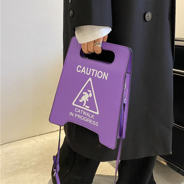 Lettering Leather Crossbody Bag Faux