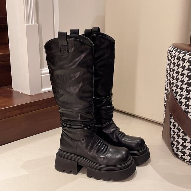 Knee High Ruched Boots Platform