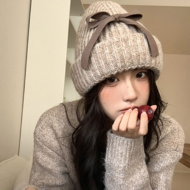 Ribbed Beanie Bow