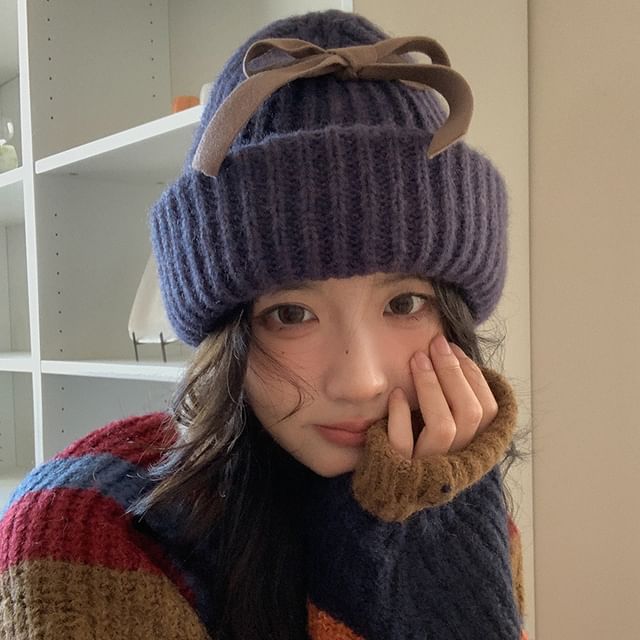 Ribbed Beanie Bow