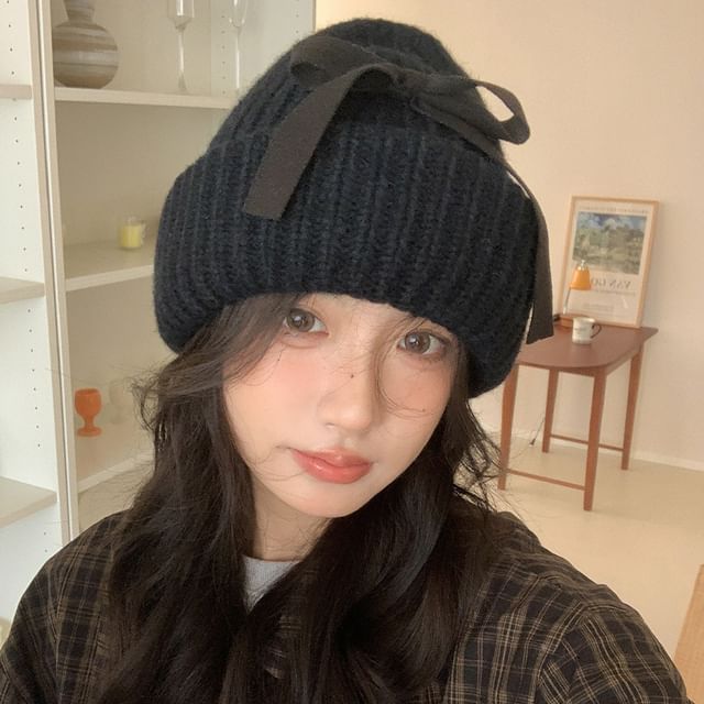 Ribbed Beanie Bow