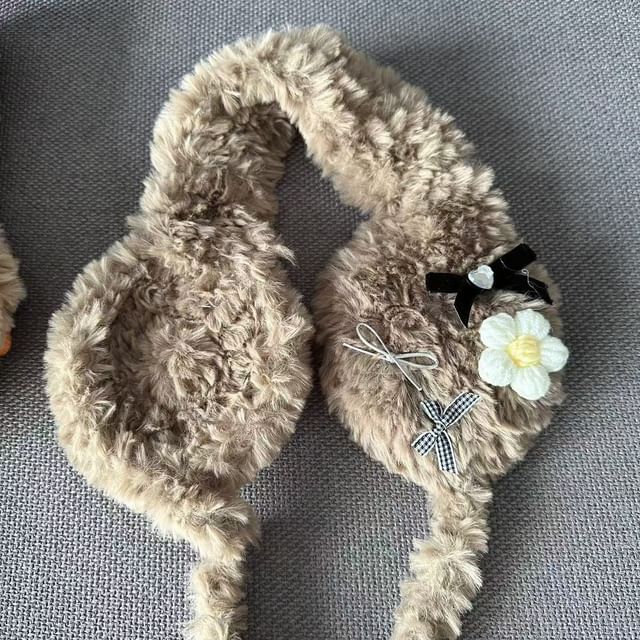 Earmuffs Crochet Fluffy Flower Bow