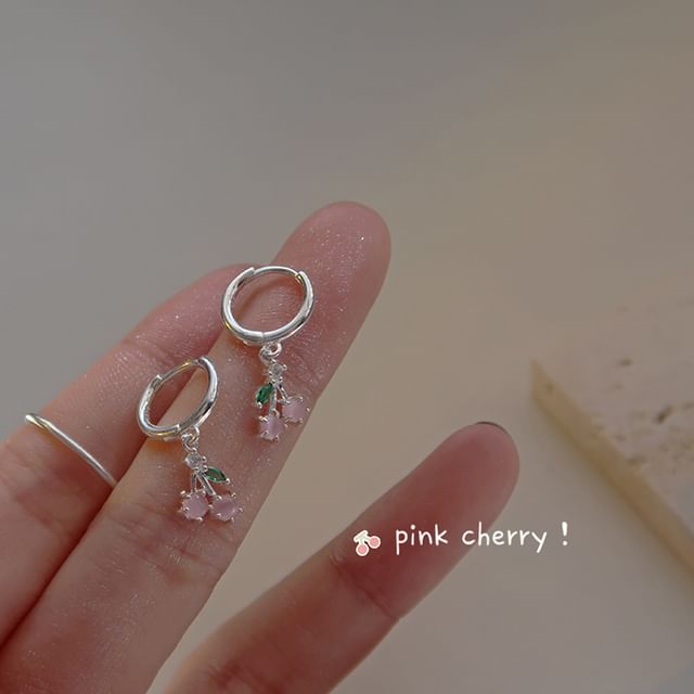 Drop 925 Sterling Cherry Rhinestone Earring Silver Hoop