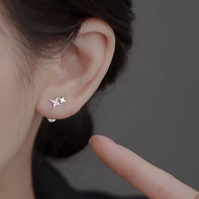 925 Sterling Silver Earring Star Rhinestone Barbell