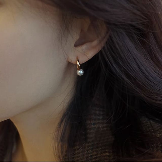 925 Sterling Silver Faux Pearl Hoop Earring