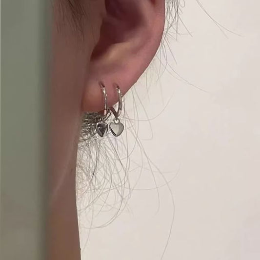 925 Hoop Earring Silver Drop Sterling Heart
