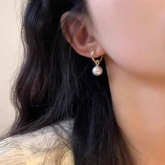 Drop Silver Earring 925 Pearl Faux Hoop Sterling