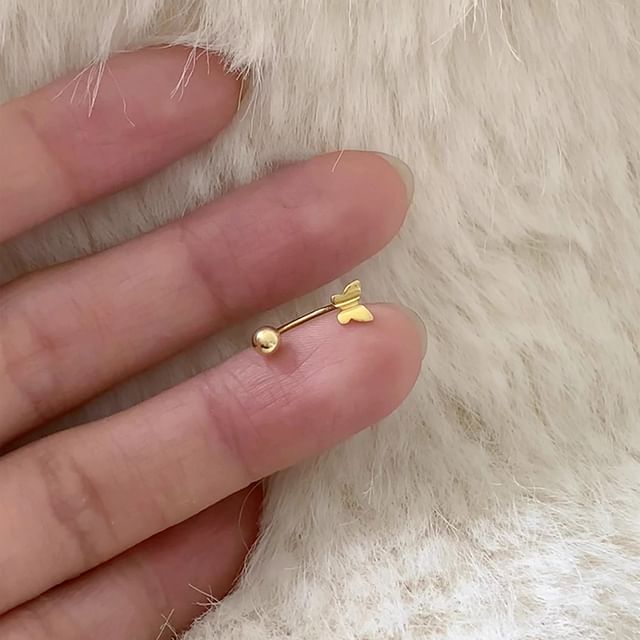 Sterling Barbell Silver Butterfly 925 Earring