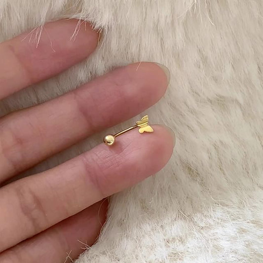 Sterling Barbell Silver Butterfly 925 Earring