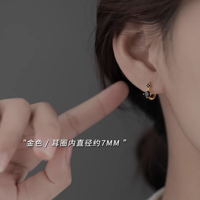 925 Sterling Huggie Earring Rhinestone Silver