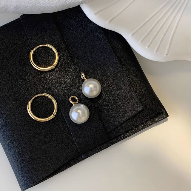 Drop Silver Earring 925 Pearl Faux Hoop Sterling