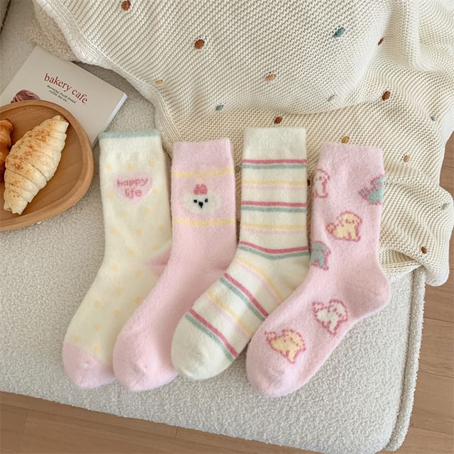 Patterned Fleece Short Socks