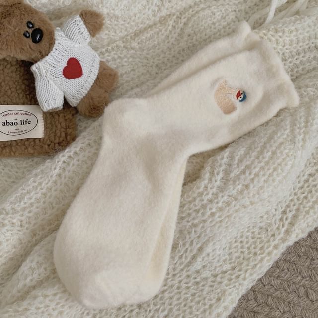 Duck Embroidered Fleece Short Socks