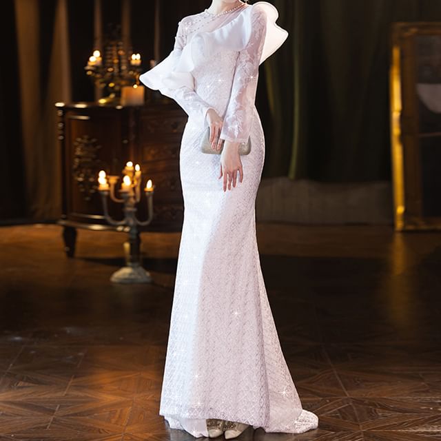 Off Shoulder Asymmetrical Mermaid Evening Gown