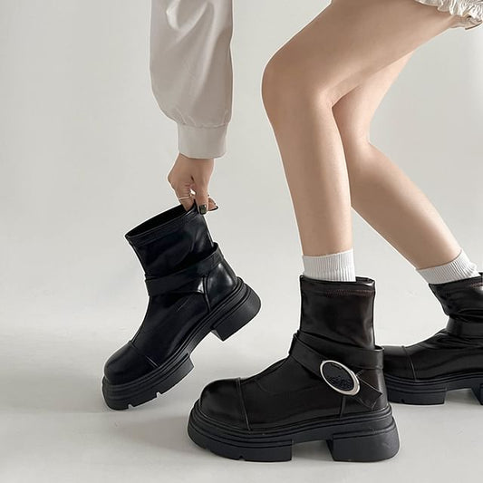 Platform Panel Boots Short Buckled