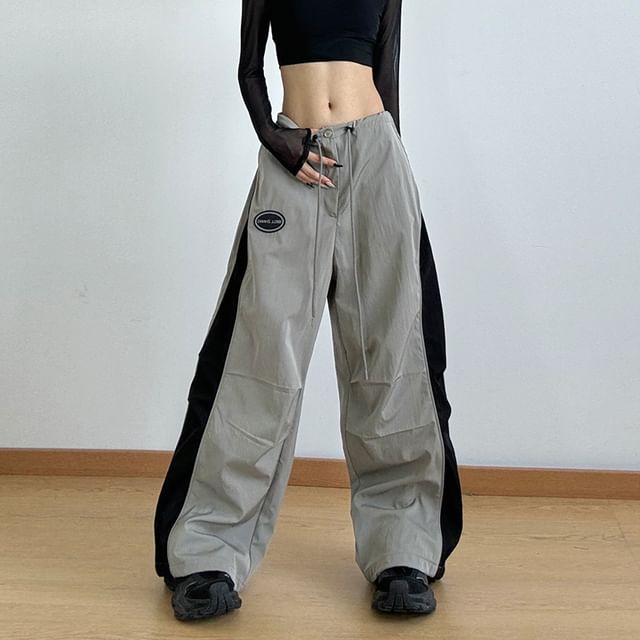 Low Waist Color-Block Loose-Fit Wide-Leg Sweatpants