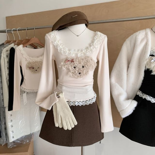 Cartoon Panel Patterned Top Sleeve Neck Scoop Long Ruffle