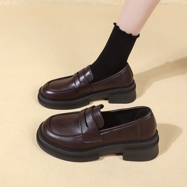 Faux Loafers Penny Platform Leather Plain