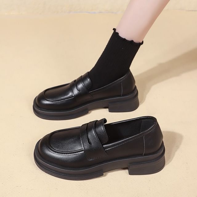 Faux Loafers Penny Platform Leather Plain