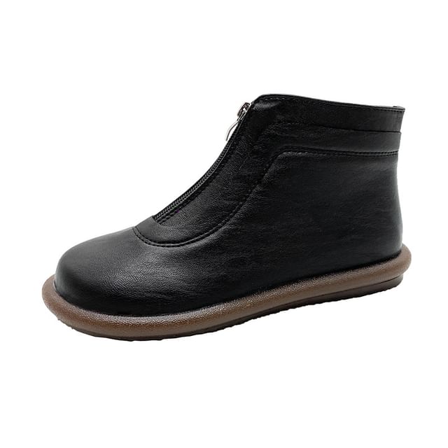 Faux Plain Boots Short Zip-Up Leather