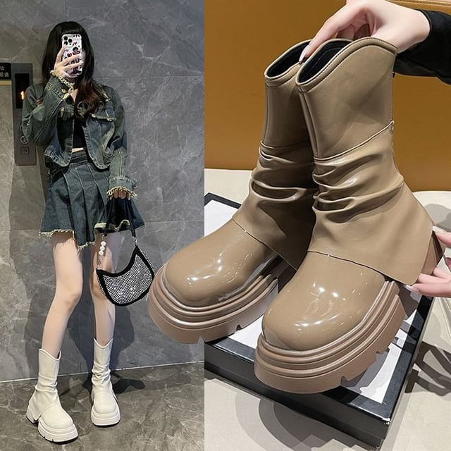 Platform Plain Ruched Short Boots