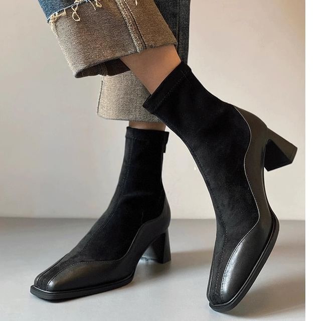 Faux Heel Boots Leather Short Block