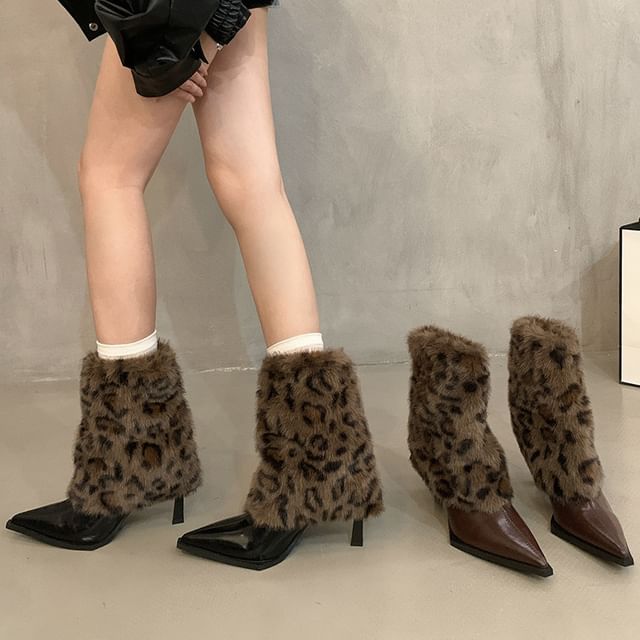 Short Heel High Leopard Pointed Print Boots