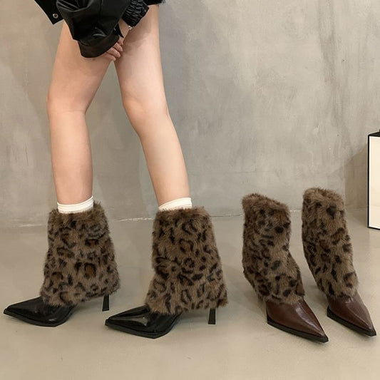 Short Heel High Leopard Pointed Print Boots