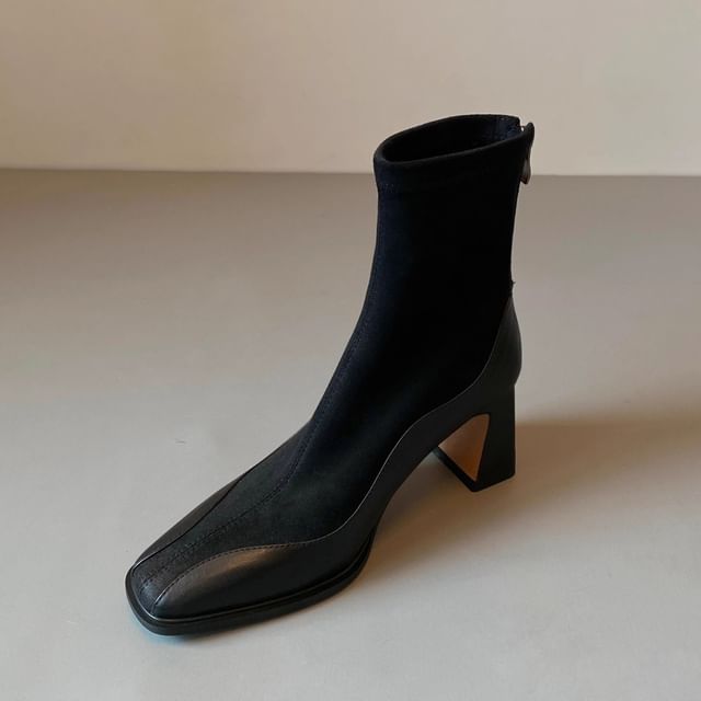 Faux Heel Boots Leather Short Block